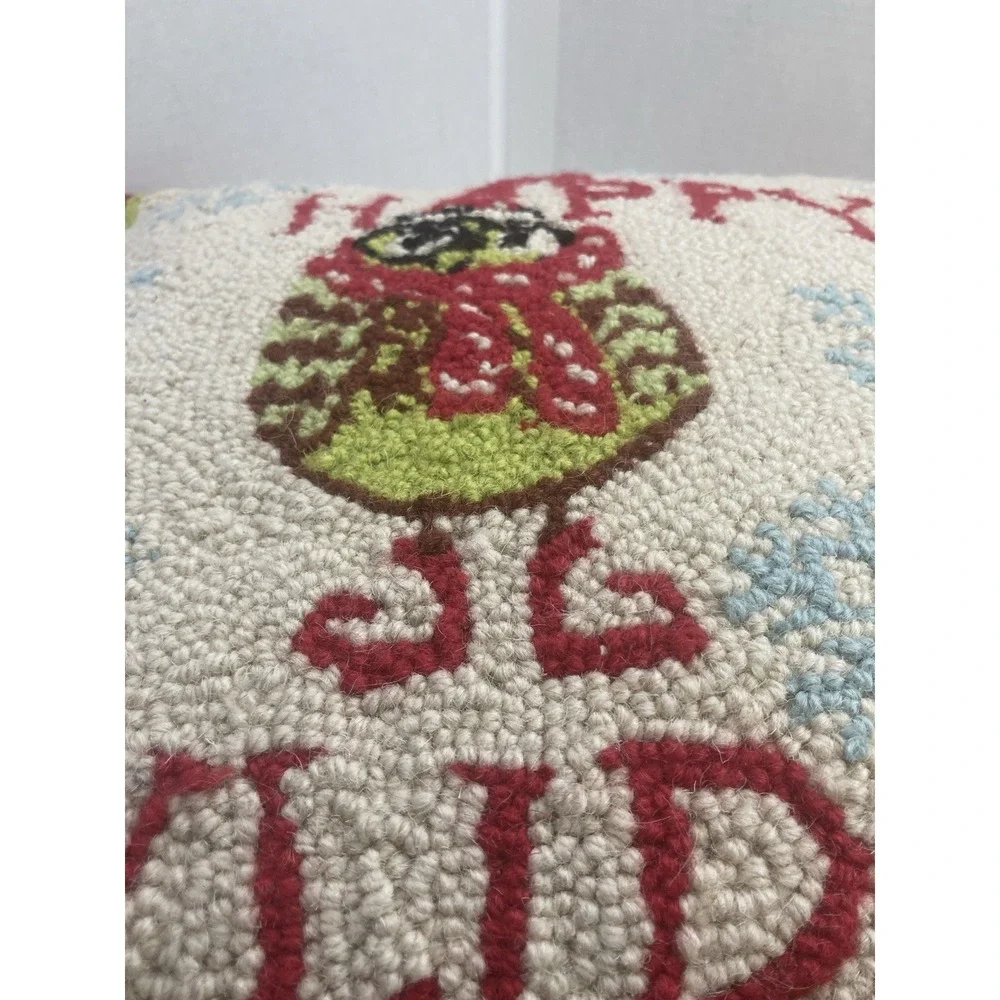 Happy Owlidays Hooked‎ Christmas Owl Snowflake Holiday Throw Pillow 16 in